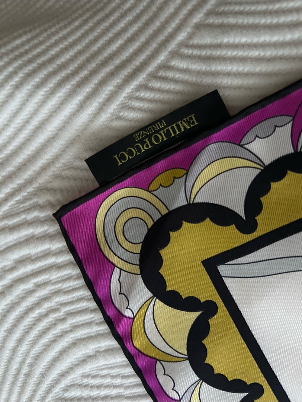 Vintage Emilio Pucci Silk Scarf in Yellow, Purple, Black, Gray, White - Picture 5 of 5